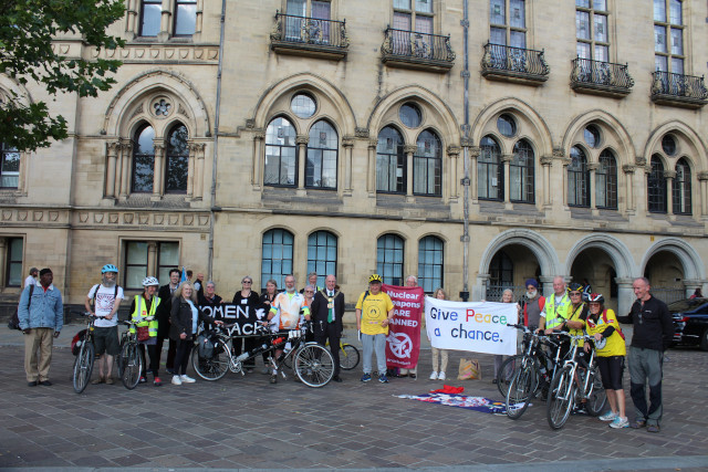 Cyclists and supporters outside Bradford Town Hall - 1
